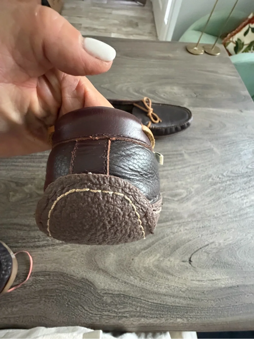L.L. Bean Dark Brown Leather Moccasin Loafers with Tan Laces